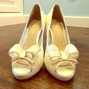 Brianna Leigh Queen Ivory Silk Lace Heels